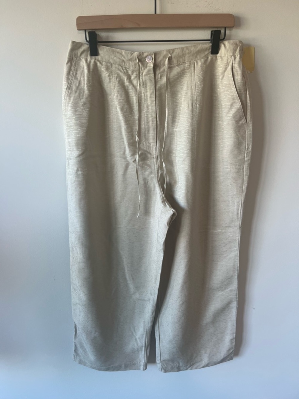 NWT Linden Hill Women’s 100% Silk Textured Wide Leg Drawstring Pants Size L